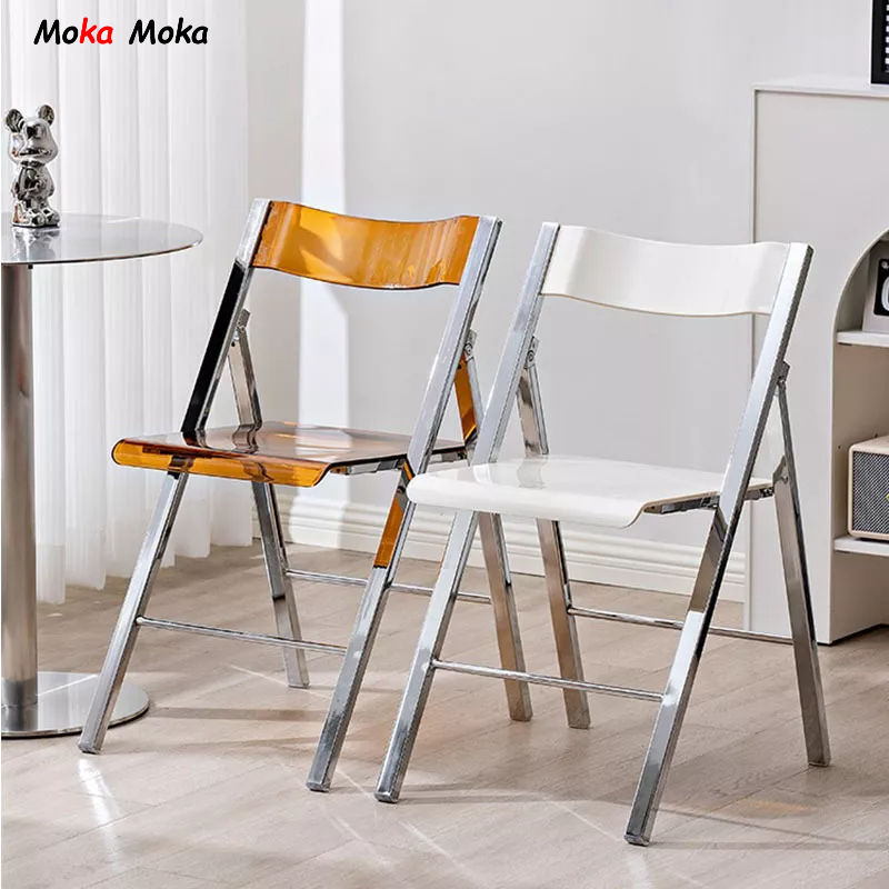 『MOKA®摩卡』椅子 摺曡椅 凳子 休閑椅 靠背椅 北歐透明椅子輕奢餐椅家用高級網紅餐桌中古塑膠折疊椅設計師簡約