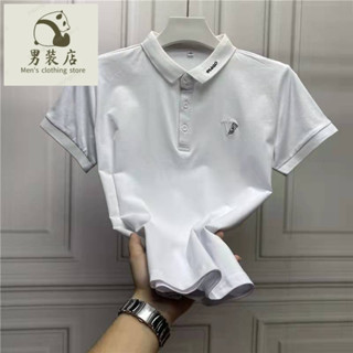 🚚免運熱銷 大尺碼男裝 短袖POLO衫 短袖上衣 男生衣服 2022新款韓版男短袖翻領t恤刺繡個性網紅半截袖大碼修身男
