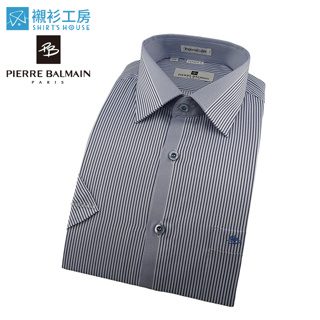 皮爾帕門pb白底藍色細條紋領面門襟定位設計、暢銷品誠心推薦合身短袖襯衫67024-05-襯衫工房