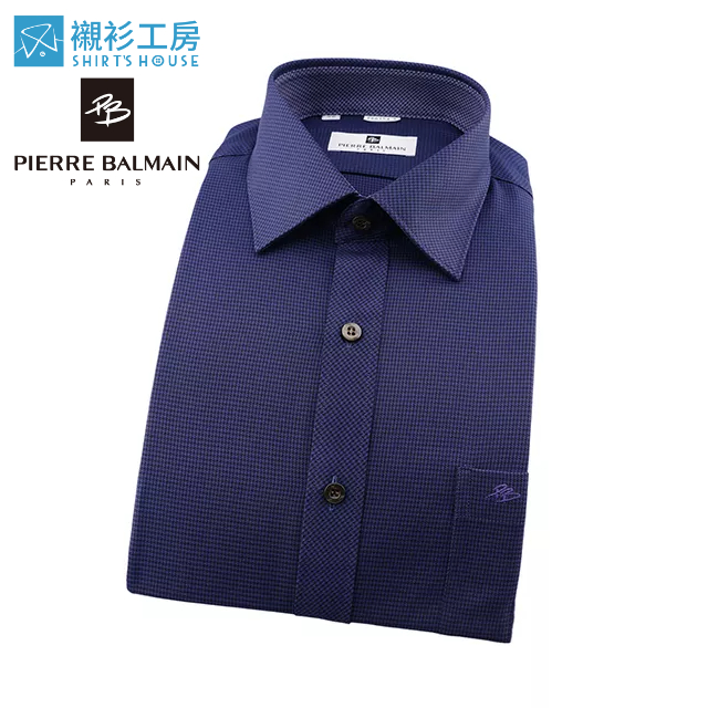 皮爾帕門pb深藍色、經典千鳥格紋、領座配布、合身長袖襯衫66154-05-襯衫工房