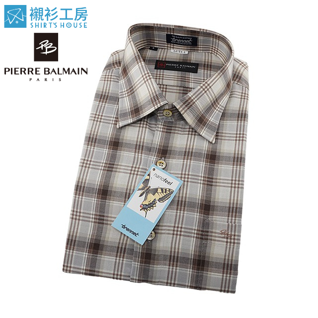 皮爾帕門pb米色大地色系格紋、進口素材寬鬆版下擺齊支可當襯衫外套64184-06-襯衫工房