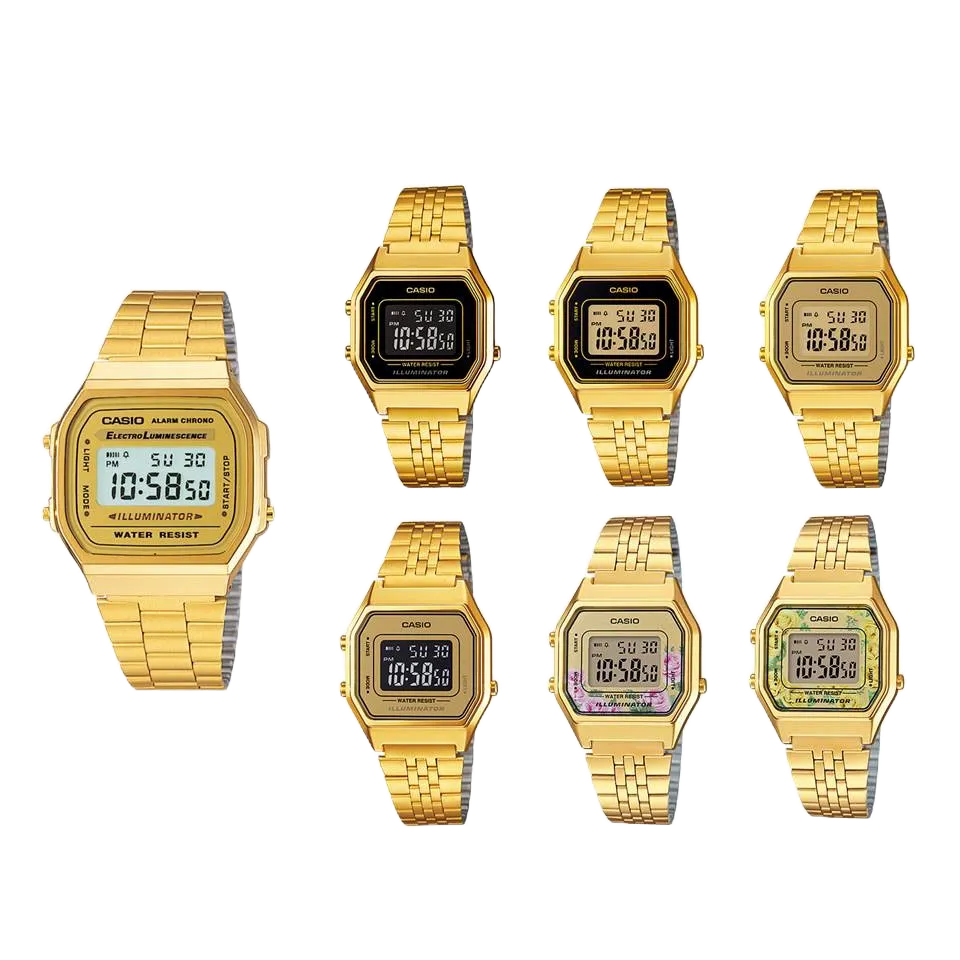 經緯度鐘錶 CASIO復古金錶 個性大錶徑金錶+淑女小錶徑金錶 多選擇 情侶對錶 復古時尚A168WG_LA680WGA