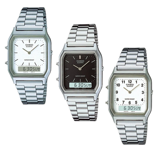 經緯度鐘錶 CASIO復刻版 雙時區顯示電子功能+石英錶 長方型款 正品附台灣卡西歐保固卡【超低價】AQ-230A