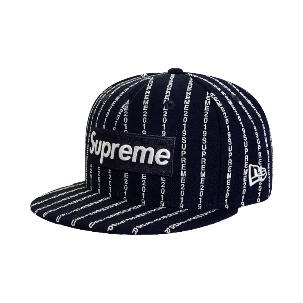 SUPREME X NEW ERA 59FIFTY 5950 TEXT STRIPE 藍 棒球帽【TCC】