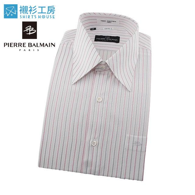 皮爾帕門pb白底紅色寬條紋、超值進口素材寬鬆版長袖襯衫64193-03-襯衫工房