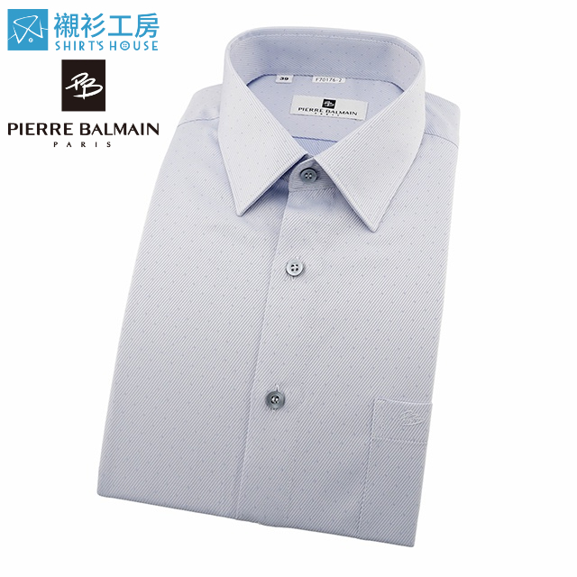 皮爾帕門pb藍色斜紋緹花點點、紳士低調有錢真好合身長袖襯衫70176-02-襯衫工房