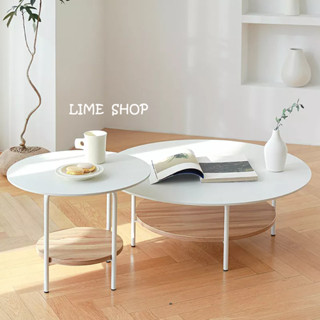 『LIME』奶油風雙層茶几 簡約家用圓形茶几 橢圓形茶几 客廳沙發邊幾 矮桌 和室桌 筆電桌 榻榻米桌 桌子 餐桌