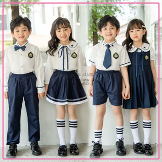 ✨小不點兒✨ 兒童兩件套 學院風 洋裝 幼兒園園服夏裝英倫學院風兒童夏季班服畢業照襯衫套裝小學生校服110-180