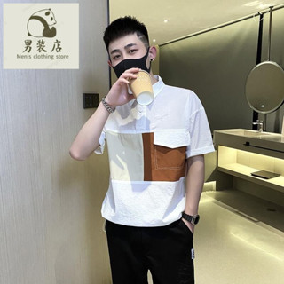 🚚免運熱銷 大尺碼男裝 短袖POLO衫 短袖上衣 男生衣服 夏季新款polo衫男士撞色翻領短袖t恤青少年休閑個性口袋打