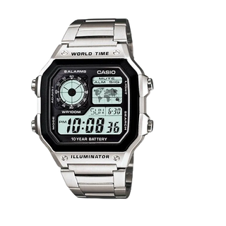 CASIO地圖錶 經緯度鐘錶 經典熱銷款 不鏽鋼錶帶 保證台灣卡西歐公司貨附保固卡全省保固↘熱銷價 AE-1200WHD
