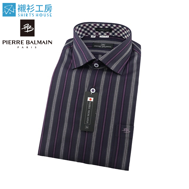 皮爾帕門pb深紫色寬條、領座配布進口素材合身長袖襯衫68116-08-襯衫工房
