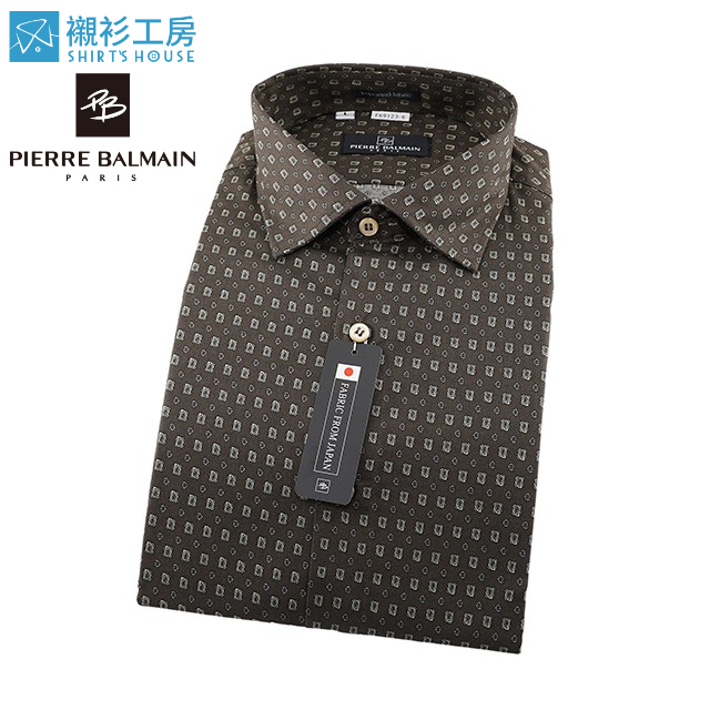 皮爾帕門pb深棕色底點點變形蟲、休閒品味、進口素材合身長袖襯衫69123-06-襯衫工房