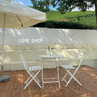 『LIME』戶外摺疊桌椅組合 陽臺鐵藝折疊桌椅 奶茶店咖啡廳戶外桌椅組合 折疊椅 折疊桌 戶外桌椅 圓桌 方桌 2椅1桌