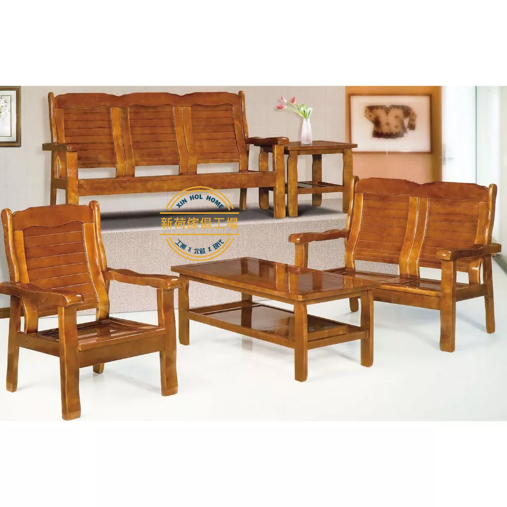 【新荷傢俱工場】23R 216 南洋全實木檜木桌椅組三件組 可拆賣 實木桌椅組 南洋風木椅 L型木椅