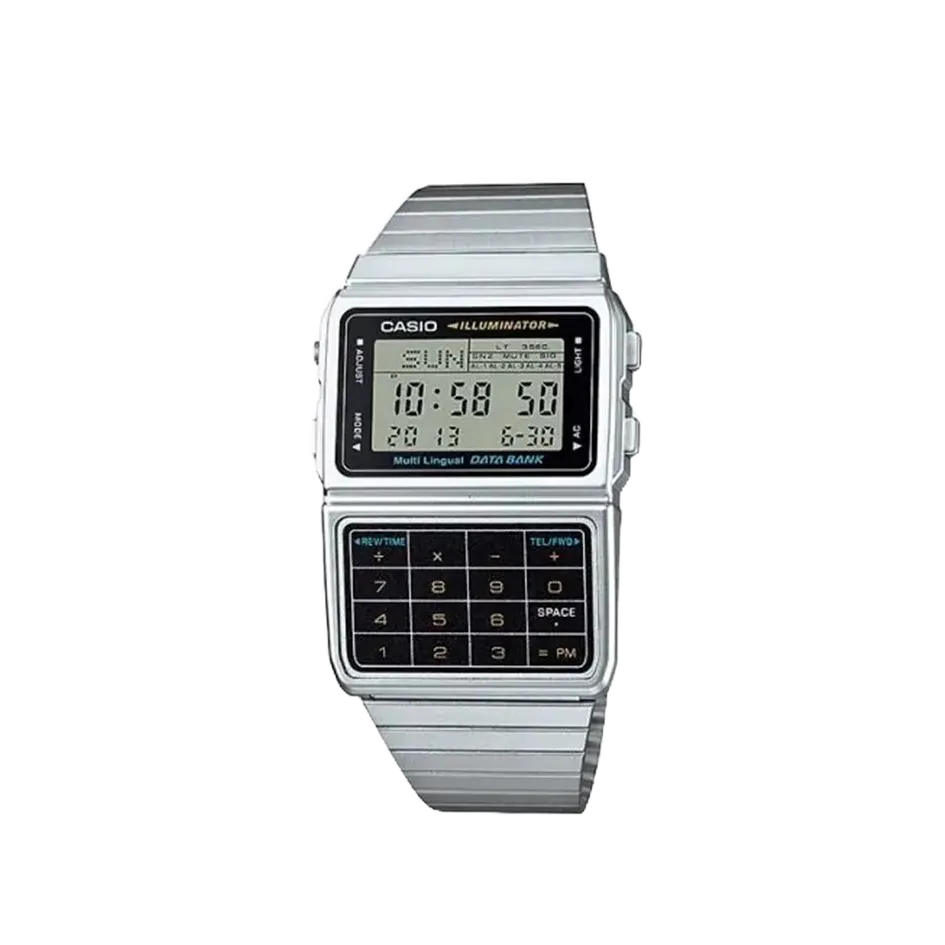 CASIO計算機手錶 DATA BANK按鍵音可關 記憶電話25組 8位數計算機 復古款電子錶 不鏽鋼錶帶DBC-611