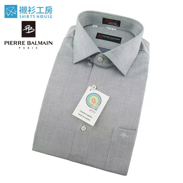 皮爾帕門pb灰色素面網目織紋、精紡埃及棉真貝釦、進口素材寬鬆長袖襯衫64126-10-襯衫工房