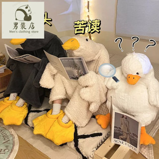 秋冬睡衣 法蘭絨睡衣 毛毛睡衣 睡衣 居家服 大白鵝珊瑚絨睡衣連體秋冬季女裝扮聚會搞怪鴨子情侶睡袍加大碼男