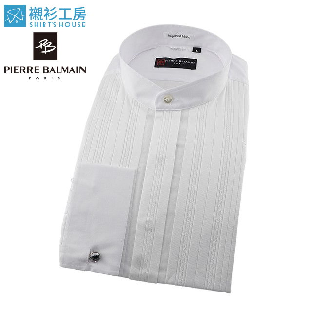 皮爾帕門pb白色緹花立領、双克夫超值進口素材長袖襯衫64199-01-襯衫工房