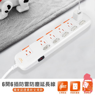 現貨 群加 PowerSync 六開六插安全防雷防塵延長線 1.8M 2.7M 4.5M 臺灣製造 安全防塵蓋