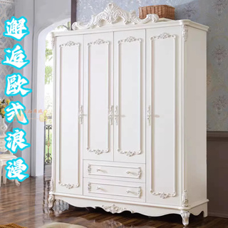 歐式衣櫃 臥室收納 四門組裝 多層組合衣櫃 簡約現代 歐式白色 實木 法式衣櫃 衣櫥 大容量置物