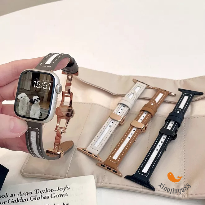 蝴蝶扣錶帶 真皮錶帶 細版錶帶 Apple watch6錶帶 S8 S7設計款 45/49mm