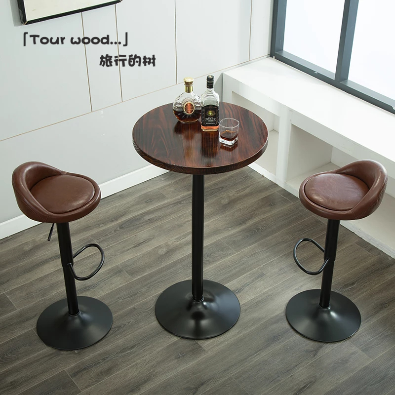 『Tour wood』簡約小吧台桌家用實木高脚圓桌子客廳咖啡廳北歐鐵藝桌椅組合碳化-吧檯桌-吧檯椅-吧檯-餐桌-桌子