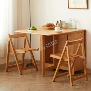 『LIME』家用小戶型全實木折疊餐桌 多功能可移動餐桌椅組合 可折疊飯桌餐桌椅 日式簡約吃飯桌子 折疊椅 折疊桌 邊桌