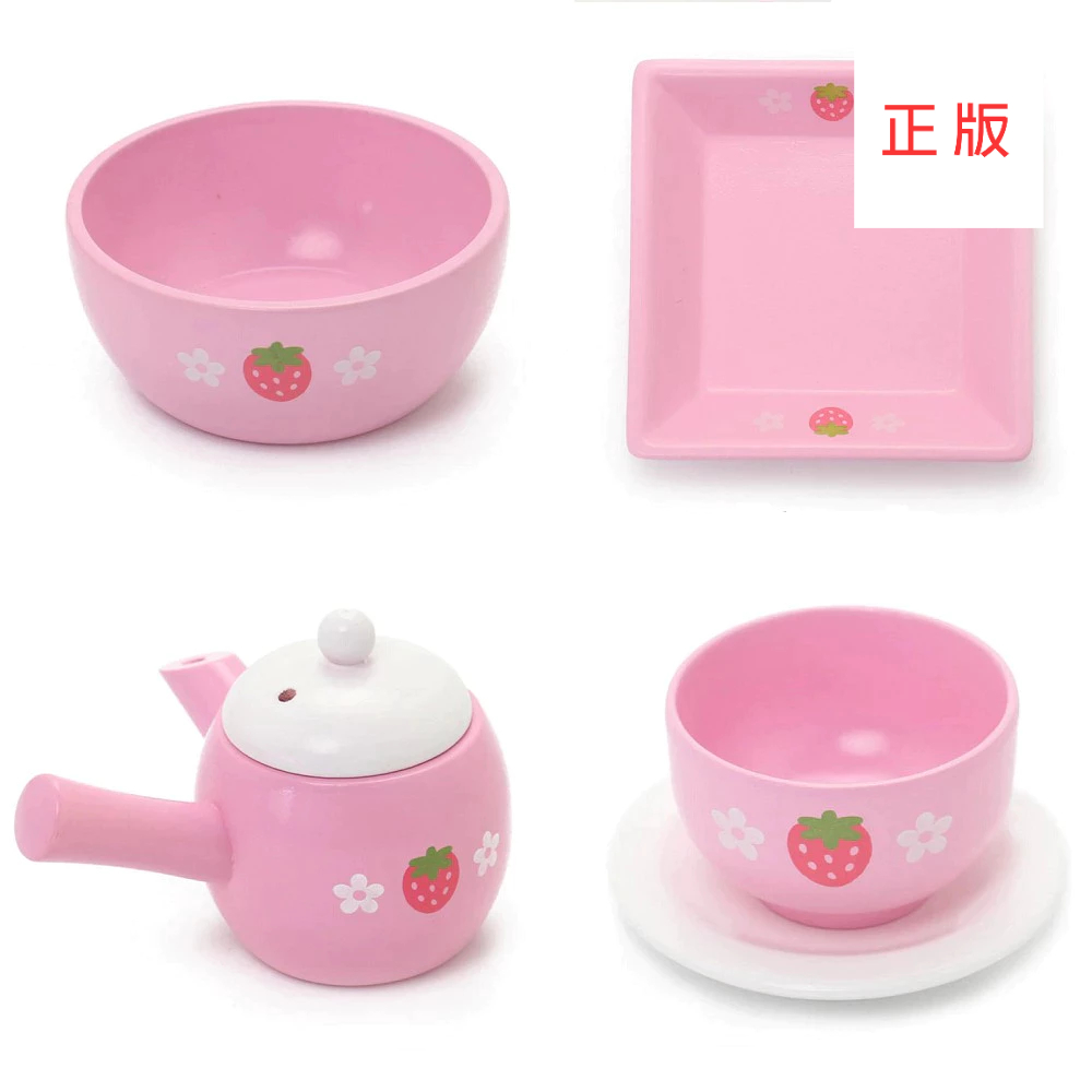 日本Mother Garden-木製家家酒玩具第一品牌 餐具-野莓經典款 沙拉碗、杯盤組、長柄茶壺、方形餐盤