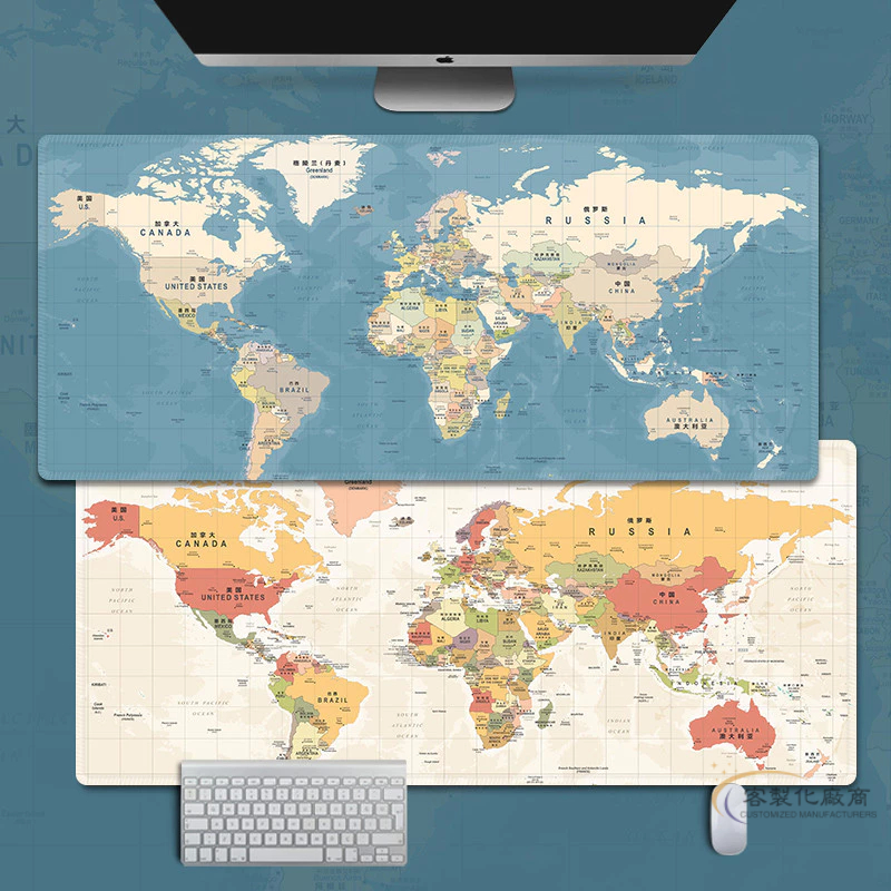 【全場客製化】 世界地圖滑鼠墊超大號電腦辦公桌墊加厚鎖邊書桌墊子客製滑鼠墊女