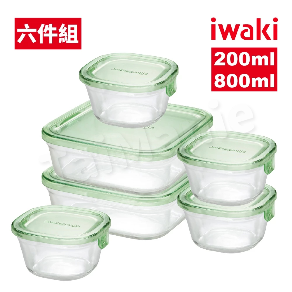 iwaki 日本品牌耐熱玻璃微波保鮮盒200mlx4+800ml*2 六件組