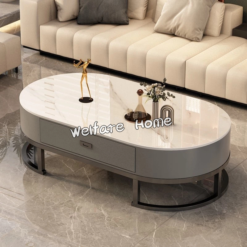 茶几客廳家用小戶型2024新款極簡橢圓形岩板網紅茶桌子輕奢高級感