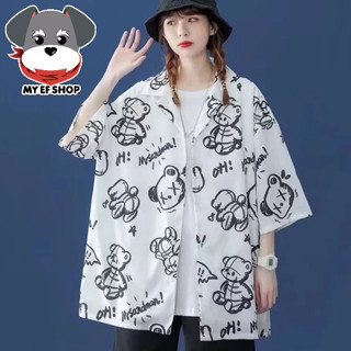 My EF★買衣服-短袖襯衫 日系OH小熊插畫上衣 男裝 寬鬆 日常穿搭 男生衣服 夏季百搭 慵懶【NL633027】