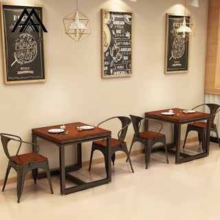 工業風正方形餐桌椅組合鐵藝實木小方桌面館小吃店酒吧2桌人