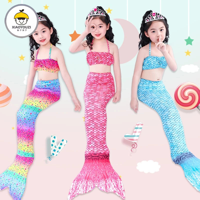 【台灣出貨】-美人魚套裝夏季游泳衣三件套 女孩人魚美人魚尾巴美人魚兒童服裝