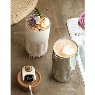 (臺灣現貨~免等)溫度顯示保溫杯 保溫杯 咖啡杯 提繩隨行杯 隨行溫控杯 旅行便攜 [MOJI文印優品]