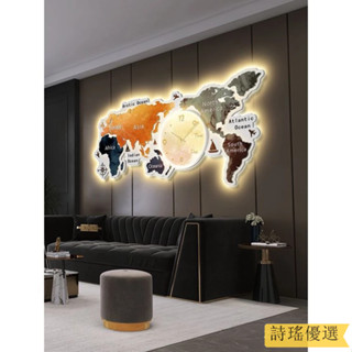 熱銷◥❀led燈帶掛畫 裝飾畫時鐘 地圖創意鐘錶時鐘客廳裝飾畫沙發背景牆掛畫餐廳飯廳餐桌現代簡約