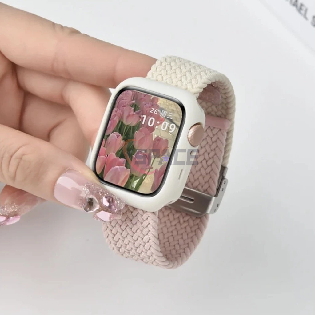 Apple watch 9 8 7 SE 6 5 4 38 40 44 41 45 49 錶帶+軟殼 尼龍拼色 彈力透氣