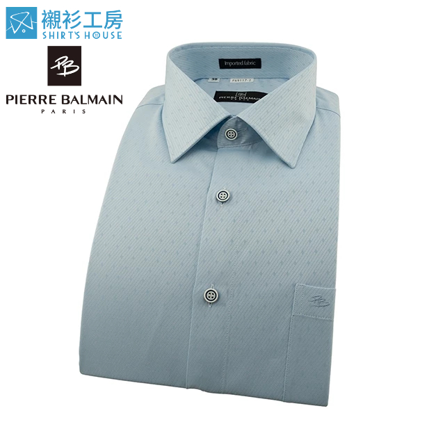 皮爾帕門pb天空藍斜紋緹花配双層釦、合身長袖襯衫69117-02-襯衫工房