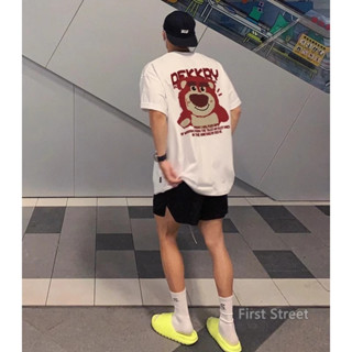 【重磅純棉】短袖t恤 重磅短t 草莓熊印花短t 大尺碼短tee 寬鬆上衣 休閒落肩潮t oversize t恤 男生衣服