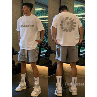 潮男必入！重磅短t美式復古短袖oversize t恤寬鬆落肩短t潮牌圓領短tee夏季男生穿搭潮t設計感印花上衣大尺碼衣服