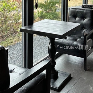 『HONEY精選』法式複古實木藝術黑色方桌中古正方形時尚四方桌茶幾陽臺咖啡桌