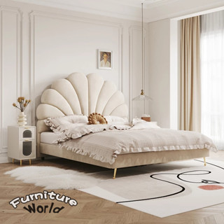 「Furniture World」法式奶油風花瓣床頭板 床頭片 床頭軟包靠背 床頭單買 科技布 落地實木床頭板