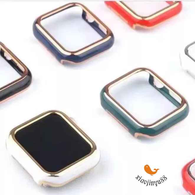 Apple Watch4/5/SE6/7/8代保護殼 電鍍拼色半包邊框硬殼 蘋果手錶殼 防摔殼44 41mm