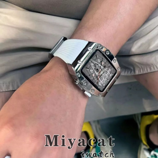 RM改裝AP蘋果 橡樹錶帶 不鏽鋼錶殼 Apple Watch 8 S7 6 5 SE 45mm 44mm 男款矽膠錶帶
