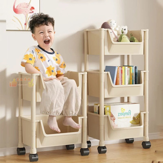 【限時特惠】兒童玩具收納置物架 落地多層零食儲存架 傢用可移動 簡易書架 小推車 多功能實用書架