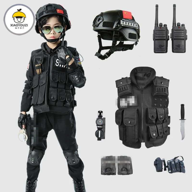 【台灣出貨】-兒童警察玩具套裝小特種兵警裝備全套服裝軍裝男孩特警衣服