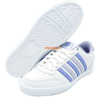 K-SWISS 95338-182 白X紫 女用皮質休閒運動鞋(記憶鞋墊)【3D超輕量鞋底】248K 免運費加贈襪子