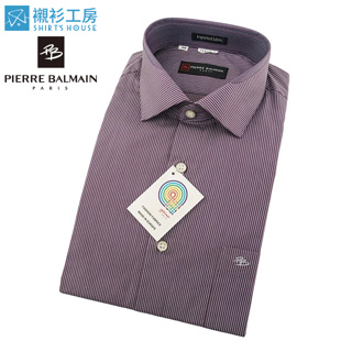 皮爾帕門pb紫色細條紋金屬框白釦、領面配同色素面布、領座配布進口素材寬鬆長袖襯衫64123-08-襯衫工房