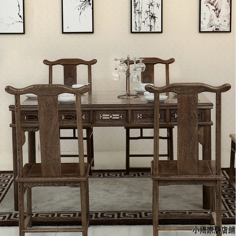『 Fa Jie Nuo 』免運 紅木傢具中式桌子 雞翅木長方形餐桌椅 組合原木明清古典飯桌 小戶型客廳桌 桌子