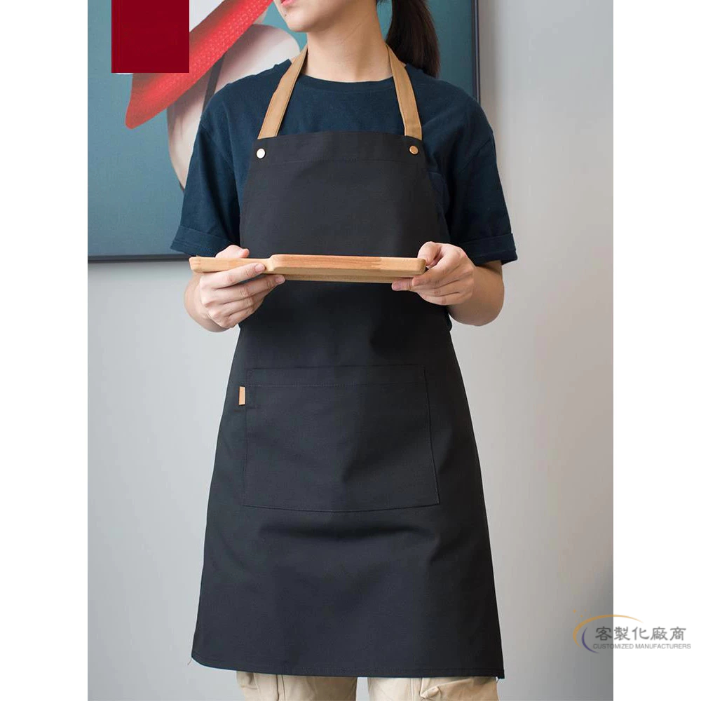 【全場客製化】 北歐帆布圍裙時尚簡約防水印字客製logo廚房餐廳工作室服務員男女